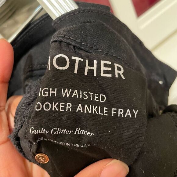 Mother Denim Womens Looker Ankle Fray Jeans 25 Black High Waisted Glitter Stripe - Picture 7 of 12